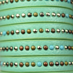 Flat Leather Cord with 3mm Studs in Multi Colors, 10x2.5mm - Green