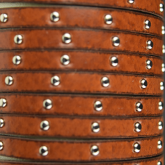 Flat Leather Cord with Silver Studs - Natural, 5x2mm