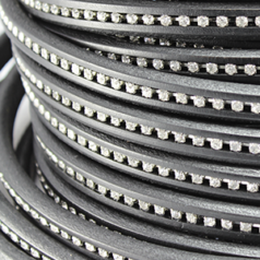 Regaliz - Licorice Leather with Rhinestone, 10x6mm - Black