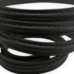 Regaliz - Licorice Oval Leather, 10x5mm, Stitched  - Black