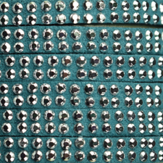 Suede Leather Cord, 5x1.5mm, with 2mm Faceted Metal Studs - Green