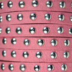 Ultra Suede Leather Cord, 7x1.5mm, with 6mm Silver Metal Studs - Pink