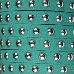 Ultra Suede Leather Cord, 7x1.5mm, with 6mm Silver Metal Studs - Turquoise