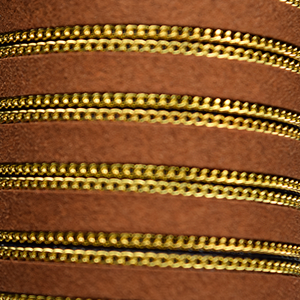 Suede Flat Leather Cord with Gold Chain, 10x2.5mm - Brown