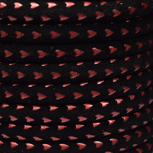 Round Suede Leather Cord with Design on Leather, 6mm - Black/Red