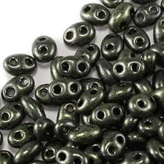 Preciosa Twin Hole Bead, 2.5x5mm (2 holes), Jet Terra Pearl Yellow