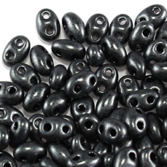 Preciosa Czech Seed Beads, Twin, two-hole Seed Bead 2.5x5mm, Jet Terra Pearl Jet