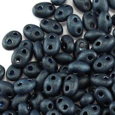 Preciosa Czech Seed Beads, Twin, two-hole Seed Bead 2.5x5mm, Jet Terra Pearl Blue Matt