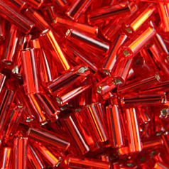 Preciosa Czech Bugle Beads size 1  - Silverlined Light Red strung