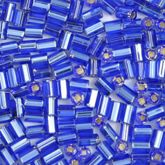 Preciosa Czech Bugle Beads size 1  - Silverlined Sapphire strung