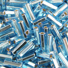 Preciosa Czech Bugle Beads size 1  - Silverlined Aqua loose