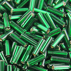 Preciosa Czech Bugle Beads size 1  - Silverlined Emerald Green strung