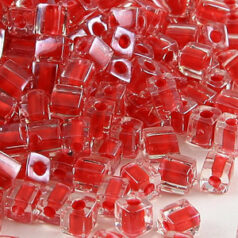 Miyuki Japanese Seed Bead, Square 4x4x4mm (Hole size 1.5mm) - Metallic Red Lined Crystal
