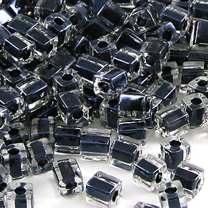 Miyuki Japanese Seed Bead, Square 4x4x4mm (Hole size 1.5mm) - Black Lined Crystal
