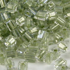 Miyuki Japanese Seed Bead, Square 4x4x4mm (Hole size 1.5mm) - Metallic Pale Green Lined Crystal