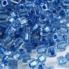 Miyuki Japanese Seed Bead, Square 4x4x4mm (Hole size 1.5mm) - Metallic Blue Lined Crystal
