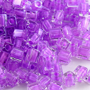 Miyuki Japanese Seed Bead, Square 4x4x4mm (Hole size 1.5mm) - Lilac Lined Crystal