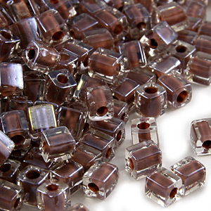 Miyuki Japanese Seed Bead, Square 4x4x4mm (Hole size 1.5mm) - Brown Lined Crystal