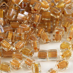 Miyuki Japanese Seed Bead, Square 4x4x4mm (Hole size 1.5mm) - Mustard Lined Crystal