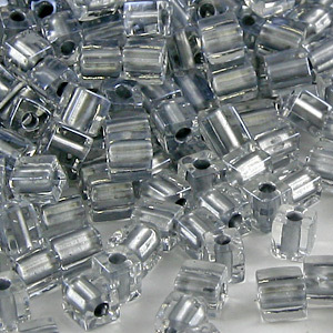 Miyuki Japanese Seed Bead, Square 4x4x4mm (Hole size 1.5mm) - Metallic Silver Lined Crystal