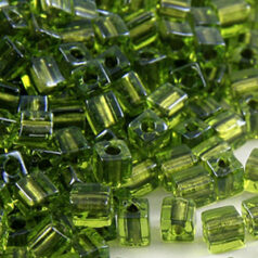 Miyuki Japanese Seed Bead, Square 4x4x4mm (Hole size 1.5mm) - Gold Lined Peridot