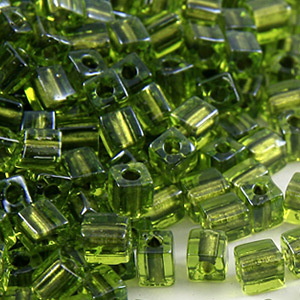 Miyuki Japanese Seed Bead, Square 4x4x4mm (Hole size 1.5mm) - Gold Lined Peridot