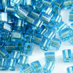 Miyuki Japanese Seed Bead, Square 4x4x4mm (Hole size 1.5mm) - Gold Lined Light Sapphire