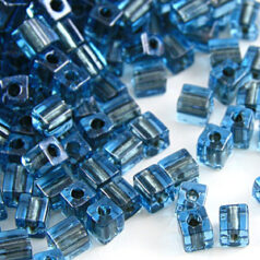 Miyuki Japanese Seed Bead, Square 4x4x4mm (Hole size 1.5mm) - Grey Lined Blue Aqua