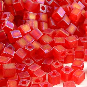 Miyuki Japanese Seed Bead, Square 4x4x4mm (Hole size 1.5mm) - Transparent Frost Rainbow Red