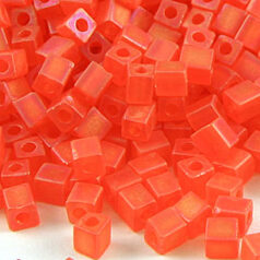 Miyuki Japanese Seed Bead, Square 4x4x4mm (Hole size 1.5mm)  - Transparent Frost Rainbow Orange
