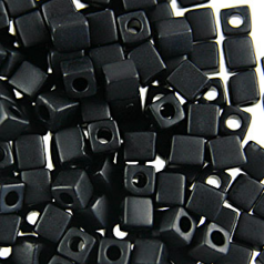 Miyuki Japanese Seed Bead, Square 4x4x4mm (Hole size 1.5mm) -  Opaque Frost Black