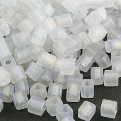 Miyuki Japanese Seed Bead, Square 4x4x4mm (Hole size 1.5mm) - Transparent Frost Rainbow Crystal