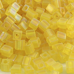 Miyuki Japanese Seed Bead, Square 4x4x4mm (Hole size 1.5mm) - Transparent Frost Rainbow Yellow