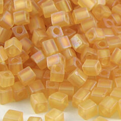 Miyuki Japanese Seed Bead, Square 4x4x4mm (Hole size 1.5mm) - Transparent Frost Rainbow Amber