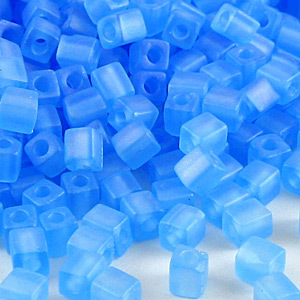 Miyuki Japanese Seed Bead, Square 4x4x4mm (Hole size 1.5mm) - Transparent Frost Rainbow Light Blue