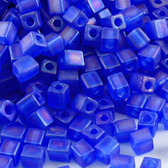 Miyuki Japanese Seed Bead, Square 4x4x4mm (Hole size 1.5mm) - Transparent Frost Rainbow Blue