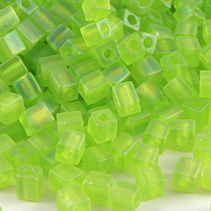 Miyuki Japanese Seed Bead, Square 4x4x4mm (Hole size 1.5mm) - Transparent Frost Rainbow Lime