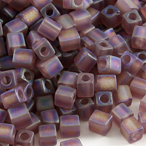 Miyuki Japanese Seed Bead, Square 4x4x4mm (Hole size 1.5mm) - Transparent Frost Rainbow Amethyst
