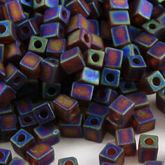 Miyuki Japanese Seed Bead, Square 4x4x4mm (Hole size 1.5mm) - Transparent Frost Rainbow Brown