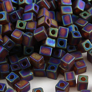 Miyuki Japanese Seed Bead, Square 4x4x4mm (Hole size 1.5mm) - Transparent Frost Rainbow Brown