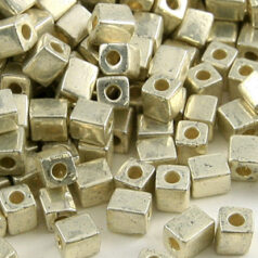 Miyuki Japanese Seed Bead, Square 4x4x4mm (Hole size 1.5mm) - Metallic - Silver