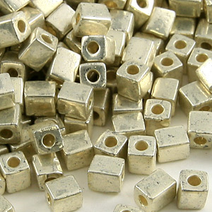 Miyuki Japanese Seed Bead, Square 4x4x4mm (Hole size 1.5mm) - Metallic - Silver