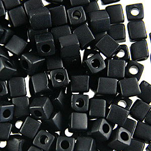 Miyuki Japanese Seed Bead, Square 4x4x4mm (Hole size 1.5mm) - Opaque - Black