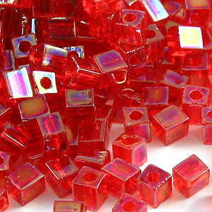 Miyuki Japanese Seed Bead, Square 4x4x4mm (Hole size 1.5mm) - Transparent Rainbow Red