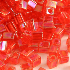 Miyuki Japanese Seed Bead, Square 4x4x4mm (Hole size 1.5mm) - Transparent Rainbow - Orange