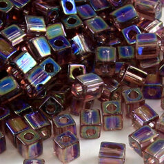 Miyuki Japanese Seed Bead, Square 4x4x4mm (Hole size 1.5mm) - Transparent Rainbow Light Amethyst