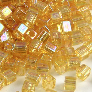 Miyuki Japanese Seed Bead, Square 4x4x4mm (Hole size 1.5mm) - Transparent Rainbow - Amber