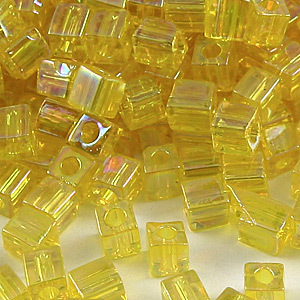 Miyuki Japanese Seed Bead, Square 4x4x4mm (Hole size 1.5mm) - Transparent Rainbow - Yellow