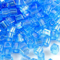 Miyuki Japanese Seed Bead, Square 4x4x4mm (Hole size 1.5mm) - Transparent Rainbow - Sky Blue