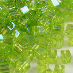Miyuki Japanese Seed Bead, Square 4x4x4mm (Hole size 1.5mm) - Transparent Rainbow - Light Green